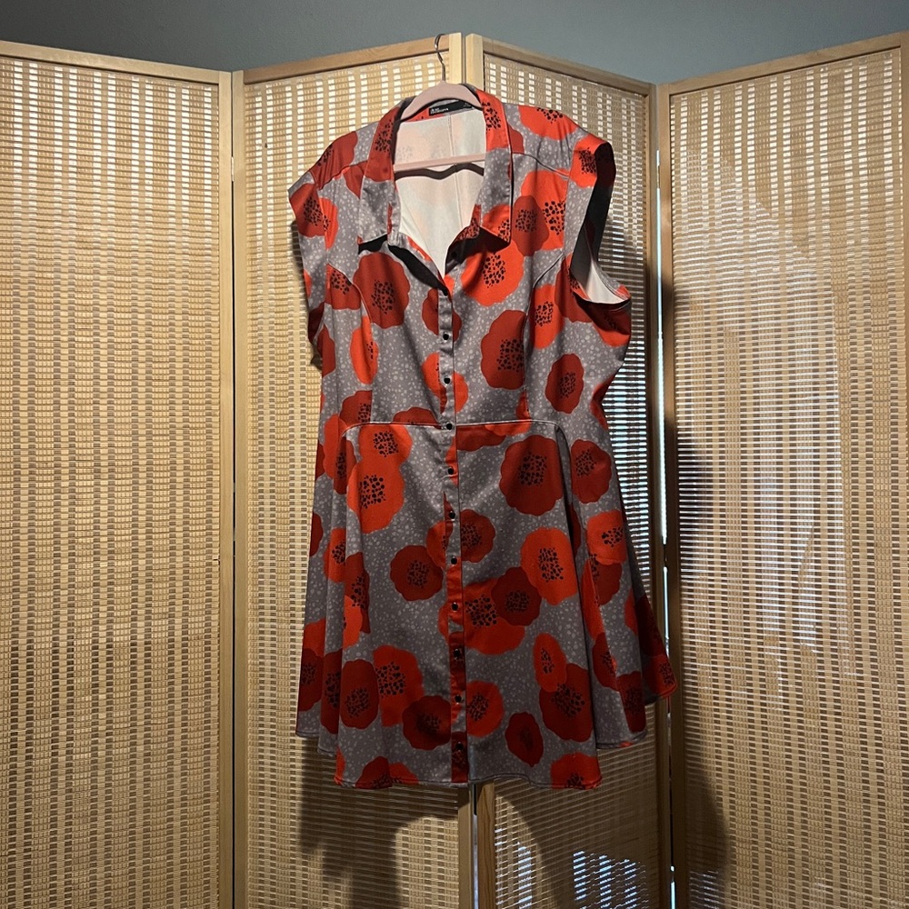 Bright Red and Gray Floral ModCloth Dress